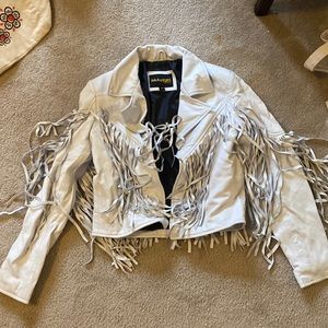 Lambskin leather white fringe jacket NWT